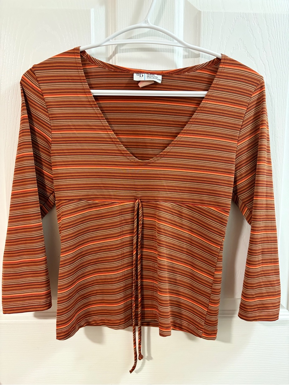Vintage Urban Behaviour Women's Rust Striped V-Neck Tie-Front Top